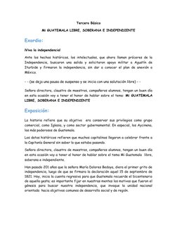 Tercero Básico
Mi GUATEMALA LIBRE, SOBERANA E INDEPENDIENTE
Exordio:
¡Viva la independencia!
Ante los hechos históricos, los