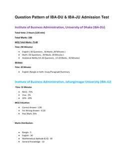 Question Pattern of IBA-DU & IBA-JU Admission Test 
 
Institute of Business Administration, University of Dhaka (IBA-DU)  
To