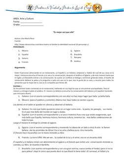 AREA: Arte y Cultura
Fecha: __________________
Grado: ___________________
“Es mejor acá que allá”
Autora: Ana María Rozo
Fuen