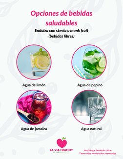 Nutrióloga Samantha Uribe
Tiene todos los derechos reservados
Opciones de bebidas
Opciones de bebidas
saludables
saludables
E