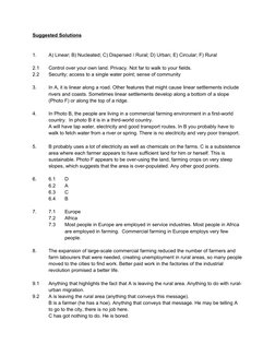 Suggested Solutions
1.
A) Linear; B) Nucleated; C) Dispersed / Rural; D) Urban; E) Circular; F) Rural
2.1
Control over your o
