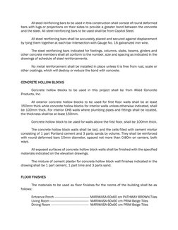 All steel reinforcing bars to be used in this construction shall consist of round deformed 
bars with lugs or projections o