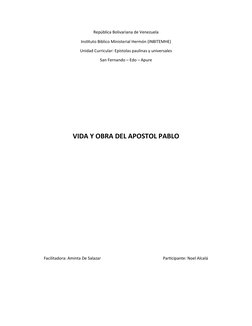 República Bolivariana de Venezuela
Instituto Biblico Ministerial Hermón (INBITEMHE)
Unidad Curricular: Epístolas paulinas y u