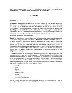 CONTRAPROPUESTA DE CONVENIO PARA ESTABLECER LAS CONSECUENCIAS
INHERENTES A LA DISOLUCION DEL VINCULO MATRIMONIAL.
-----------