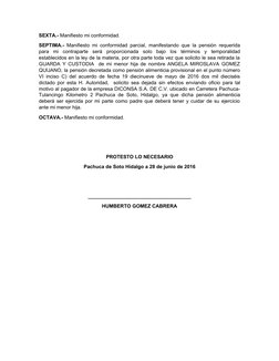 SEXTA.- Manifiesto mi conformidad.
SEPTIMA.-  Manifiesto mi conformidad parcial, manifestando que la pensión requerida
para