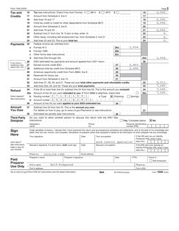 Form 1040 (2022)
Page 2
Tax and  
Credits 
16
Tax (see instructions). Check if any from Form(s): 1
8814 
2
4972
3
.
.
16
17
A