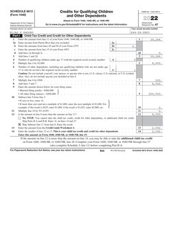 SCHEDULE 8812 
(Form 1040)
Department of the Treasury  
Internal Revenue Service
Credits for Qualifying Children  
and Other