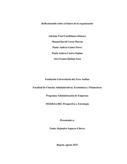 Reflexionando sobre el futuro de la organización
Adriana Yizet Castiblanco Jimenez 
Manuel David Varon Murcia 
Paula Andrea G