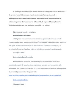 1. Identifique una empresa de su entorno laboral, que corresponda al sector productivo o 
de servicios, la cual debe tener un
