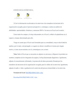 CONSTANCIA ENTREVISTA:
2.Con la información recolectada en la entrevista a los tomadores de decisión de la 
organización esco