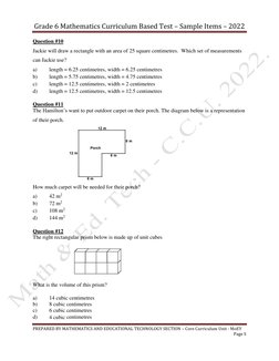 Grade 6 Math Curriculum Test Samples | PDF | Length | Triangle