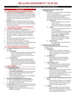 HEALTH ASSESSMENT | NCM 101 
NURSES ROLE IN HEALTH ASSESSMENT AND NURSING PROCESS 
 
INTRODUCTION 
A. 
INTRODUCTION TO HEALTH