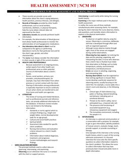 HEALTH ASSESSMENT | NCM 101 
NURSES ROLE IN HEALTH ASSESSMENT AND NURSING PROCESS 
 
• 
These records can provide nurses with
