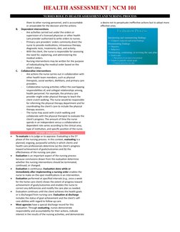 HEALTH ASSESSMENT | NCM 101 
NURSES ROLE IN HEALTH ASSESSMENT AND NURSING PROCESS 
 
them to other nursing personnel, and is