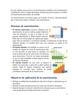 En este sentido, para un activo la amortización (contable) será el disminución
o pérdida de valor a lo largo del tiempo, mien