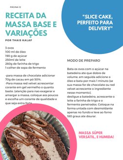 RECEITA DA
MASSA BASE E
VARIAÇÕES
3 ovos
100 ml de óleo
190 g de açúcar
250ml de leite
260g de farinha de trigo
1 colher de s