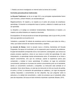 1. Realiza una breve investigación en internet sobre los temas de la unidad.
Corrientes psicoeducativas tradicionales
La Escu