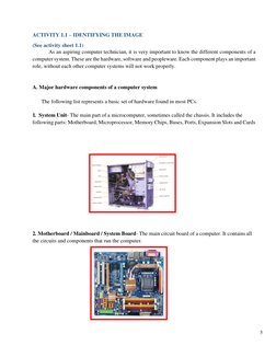 3 
 
ACTIVITY 1.1 – IDENTIFYING THE IMAGE 
(See activity sheet 1.1) 
As an aspiring computer technician, it is very important