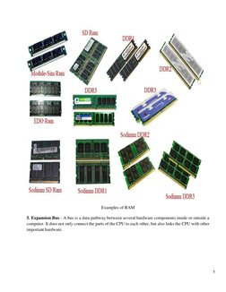 5 
 
 
 
Examples of RAM 
 
5. Expansion Bus - A bus is a data pathway between several hardware components inside or outside