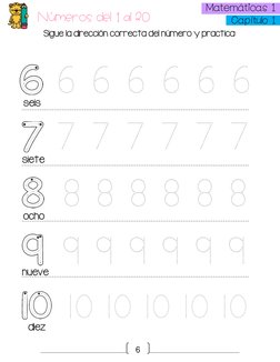 6 
 Matemáticas 1  
 Capítulo 1  
Números del 1 al 20 
Sigue la dirección correcta del número y practica: