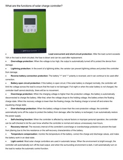 What are the functions of solar charge controller?

Load overcurrent and short-circuit protection: After the load current ex
