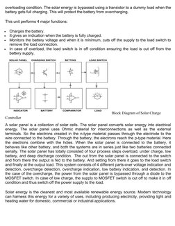 overloading condition. The solar energy is bypassed using a transistor to a dummy load when the
battery gets full charging. T