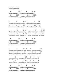 GUANTANAMERA 
 
     C                        D7                   G                C  D7 
Guantanamera     guajira guantanam