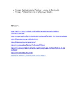 • Principio Espiritual (Libertad Religiosa y Libertad de Conciencia). 
• Principio Político (Autonomía de la Iglesia y el Est