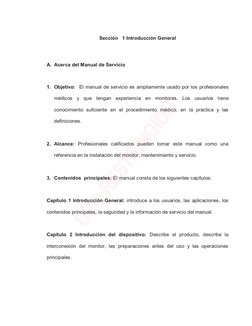 Sección   1 Introducción General 
 
A. Acerca del Manual de Servicio 
 
1. Objetivo:  El manual de servicio es ampliamente us