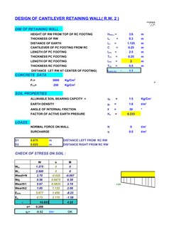 Cantilever Retaining Wall Design Excel | PDF | Mechanics | Soil Science