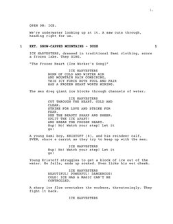 1.
OPEN ON: ICE.
We're underwater looking up at it. A saw cuts through, 
heading right for us.
EXT. SNOW-CAPPED MOUNTAINS - D