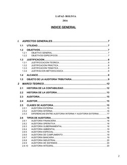 2
LAPAZ- BOLIVIA
2016
INDICE GENERAL
I.
ASPECTOS GENERALES...................................................................
