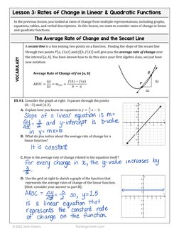 Lesson 3: Rates of Change in Linear & Quadratic Functions 
In the previous lesson, you looked at rates of change from multipl