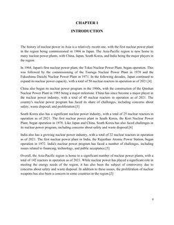 CHAPTER 1
INTRODUCTION
The history of nuclear power in Asia is a relatively recent one, with the first nuclear power plant
in