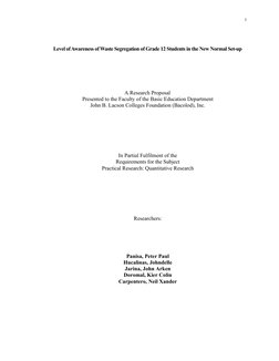 i
Level of Awareness of Waste Segregation of Grade 12 Students in the New Normal Set-up