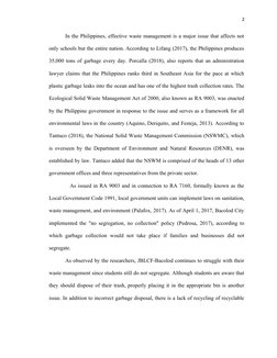 2
In the Philippines, effective waste management is a major issue that affects not
only schools but the entire nation. Accord