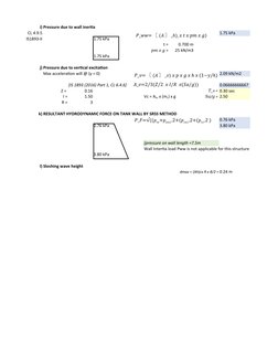 i) Pressure due to wall inertia
CL 4.9.5
1.75 kPa
IS1893-II
1.75 kPa
t =
0.700 m
   =
𝑝𝑚𝑥𝑔
25 kN/m3
1.75 kPa
j) Pressure 