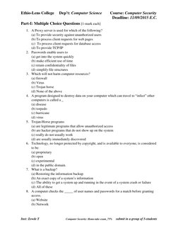 Ethio-Lens College     Dep’t: Computer Science        Course: Computer Security 
 
       Deadline: 11/09/2015 E.C. 
Inst: Ze