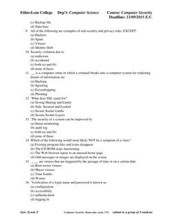 Ethio-Lens College     Dep’t: Computer Science        Course: Computer Security 
 
       Deadline: 11/09/2015 E.C. 
Inst: Ze