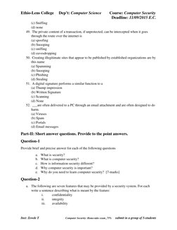 Ethio-Lens College     Dep’t: Computer Science        Course: Computer Security 
 
       Deadline: 11/09/2015 E.C. 
Inst: Ze