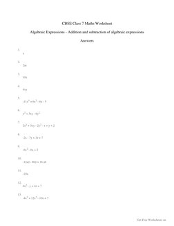 Class 7 Algebraic Expressions Worksheet | PDF