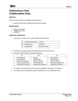 ITSH2301 
 
03 Performance Task 1 
 
*Property of STI 
Page 1 of 2 
Performance Task  
Collaborative Tools 
Objective: 
 
At