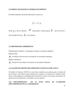20 
2.2 MODELO MATEMÁTICO O MODELO ESTADÍSTICO 
 
El modelo matemático del diseño unifactorial se expresa así, 
 
 



i