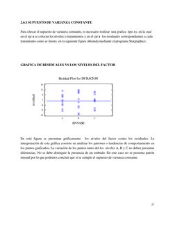 27 
2.6.1 SUPUESTO DE VARIANZA CONSTANTE 
 
Para checar el supuesto de varianza constante, es necesario realizar  una grafi