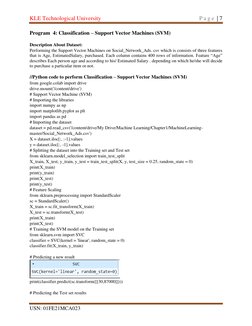 KLE Technological University 
 
P a g e  | 7 
USN: 01FE21MCA023 
 
 
 
Program  4: Classification – Support Vector Machines (