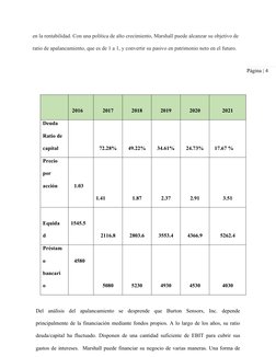 Página | 4
en la rentabilidad. Con una política de alto crecimiento, Marshall puede alcanzar su objetivo de 
ratio de apalanc