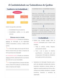 A Contabilidade no Subsistema de Gestão 
Subdivisões da Contabilidade 
 
Existem duas grandes subdivisões: 
 Contabilidade f