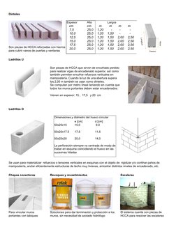 Ladrillos U
Ladrillos O
Dinteles
Son piezas de HCCA reforzadas con hierros
para cubrir vanos de puertas y ventanas
Espesor
Al
