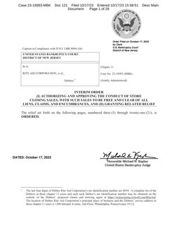 UNITED STATES BANKRUPTCY COURT 
DISTRICT OF NEW JERSEY  
In re: 
RITE AID CORPORATION, et al., 
Debtors.1 
Chapter 11 
Case N