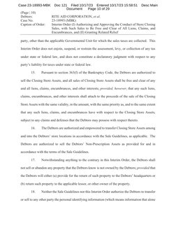 (Page | 10) 
Debtors: 
RITE AID CORPORATION, et al. 
Case No. 
23-18993 (MBK)
Caption of Order: 
Interim Order (I) Authorizin